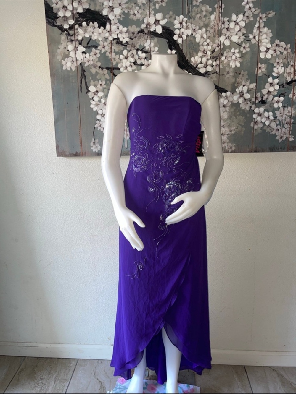 Strapless Purple Evening Dress with Embellished Bodice